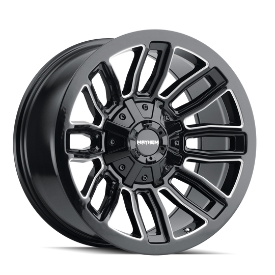 8108-2997BM18 - Mayhem Decoy 20X9 5X139.7 / 5X150 ET 18mm Gloss Black Milled - Mayhem Wheels Canada