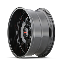 Charger l'image dans la galerie, 8110-2937BTR18 - Mayhem Tripwire 20X9 6X135 / 6X139.7 ET 18mm Gloss Black Milled Prism Red - Mayhem Wheels Canada