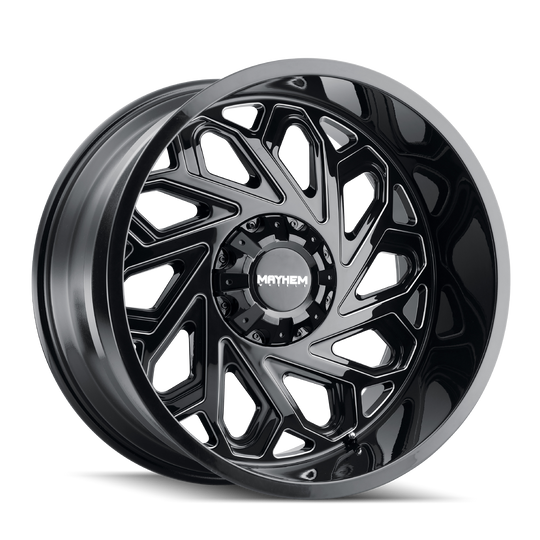 8112-2970BM - Mayhem Essex 20X9 8X170 /  ET 0mm Gloss Black Milled - Mayhem Wheels Canada