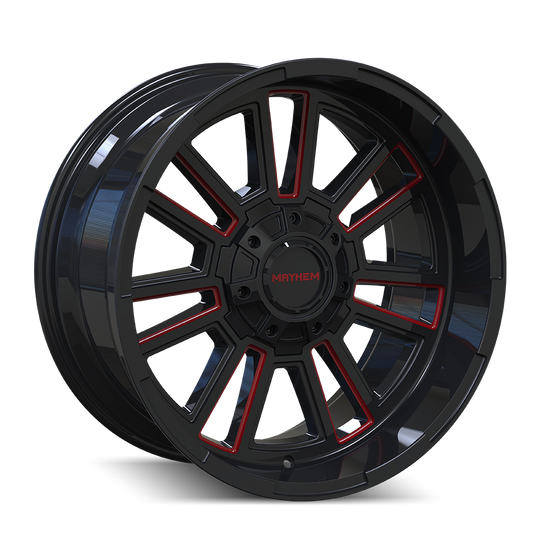 8115-2937BTR18 - Mayhem Apollo 20X9 6X135 18mm Black With Prism Red - Mayhem Wheels Canada