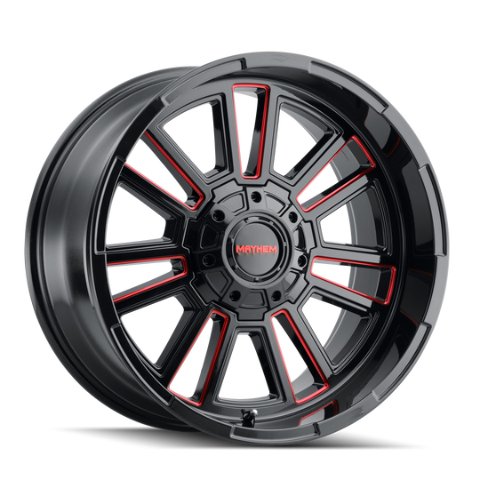 8115-2181BTR - Mayhem Apollo 20X10 8X165.1 /  ET -19mm Gloss Black Milled Prism Red - Mayhem Wheels Canada