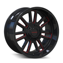 Load image into Gallery viewer, 8115-2181BTR - Mayhem Apollo 20X10 8x165.1 -19mm Black With Prism Red - Mayhem Wheels Canada