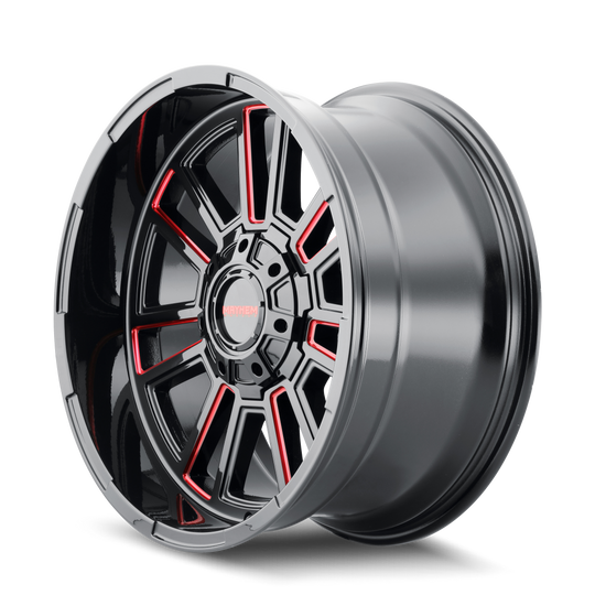 8115-2181BTR - Mayhem Apollo 20X10 8X165.1 /  ET -19mm Gloss Black Milled Prism Red - Mayhem Wheels Canada