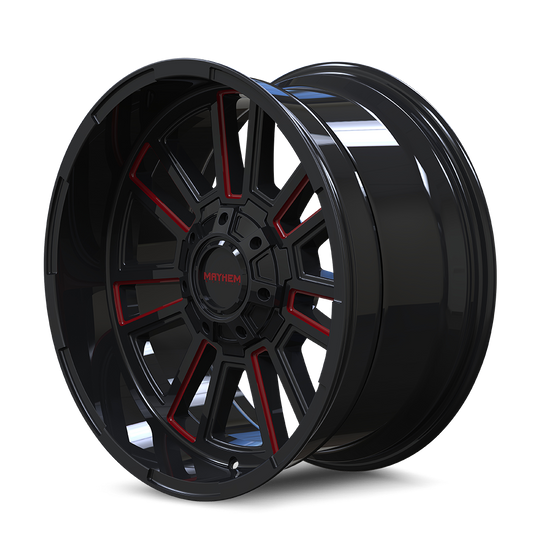 8115-2981BTR18 - Mayhem Apollo 20X9 8x165.1 18mm Black With Prism Red - Mayhem Wheels Canada