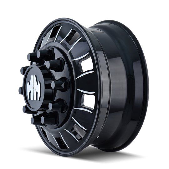 8180-225810BMF - Mayhem Bigrig 22.5X8.25 10X285.75 /  ET 169mm Front Black with Milled Spokes - Mayhem Wheels Canada