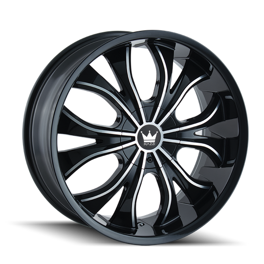 342-8714B - Mazzi Hustler 18X7.5 5X108 / 5X114.3 ET 40mm Gloss Black Machined - Mazzi Wheels Canada