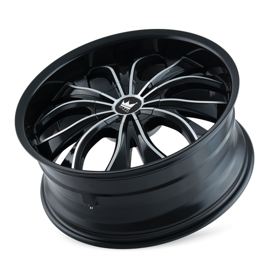 342-22918B - Mazzi Hustler 22X9.5 5X115 / 5X120 ET 18mm Gloss Black Machined - Mazzi Wheels Canada