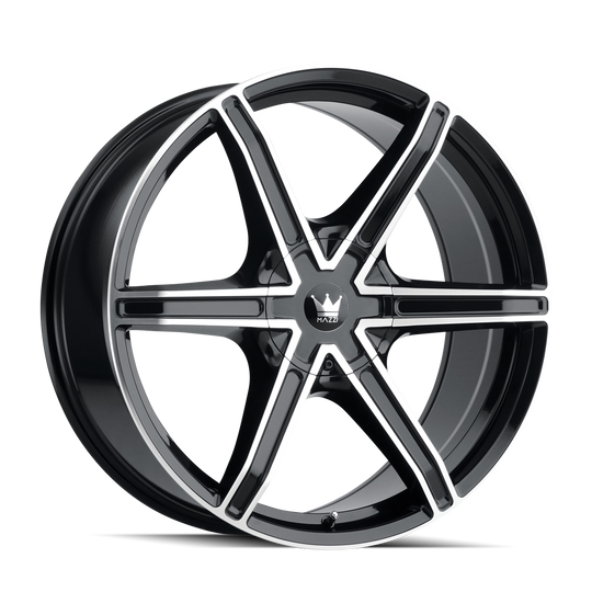 371-22988B - Mazzi Stilts 22X9.5 5X115 / 5X139.7 ET 18mm Gloss Black Machined - Mazzi Wheels Canada