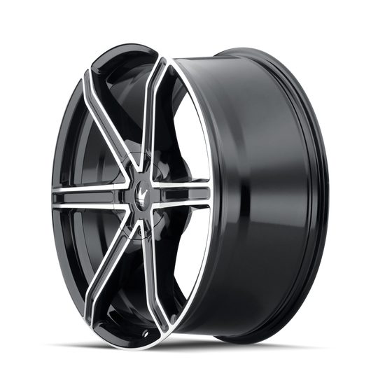 371-2814B - Mazzi Stilts 20X8.5 5X108 / 5X114.3 ET 35mm Gloss Black Machined - Mazzi Wheels Canada