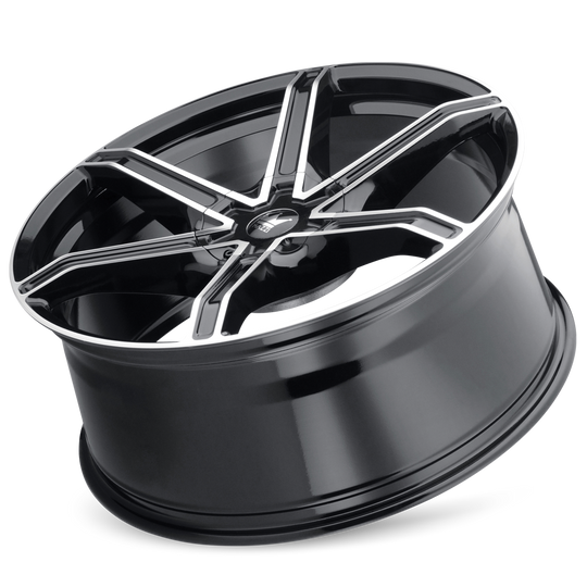 371-22988B - Mazzi Stilts 22X9.5 5X115 / 5X139.7 ET 18mm Gloss Black Machined - Mazzi Wheels Canada
