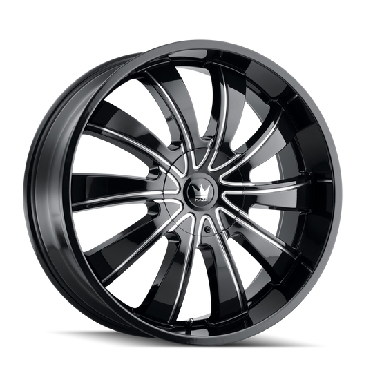 374-24952B - Mazzi Rolla 24X9.5 5X127 / 5X139.7 ET 18mm Gloss Black Milled - Mazzi Wheels Canada