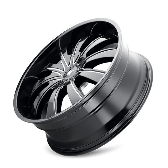 374-24952B - Mazzi Rolla 24X9.5 5X127 / 5X139.7 ET 18mm Gloss Black Milled - Mazzi Wheels Canada