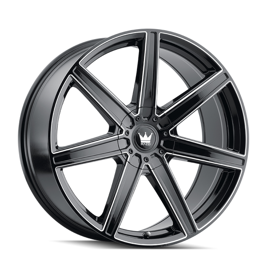 376-22809B - Mazzi Laguna 22X8.5 5X112 / 5X120 ET 38mm Gloss Black Milled - Mazzi Wheels Canada