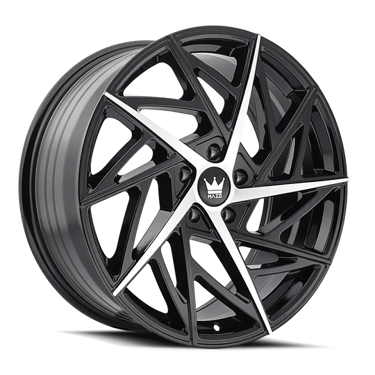 377-8831B - Mazzi Freestyle 18X8 5X108 35mm Gloss Black And Machined - Mazzi Wheels Canada