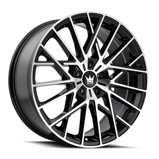 378-2831BM38 - Mazzi Jinx 20X8.5 5X108 /  ET 38mm Gloss Black Machined - Mazzi Wheels Canada