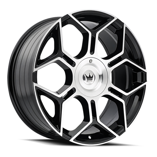 379-2809BM - Mazzi Libra 20X8.5 5X112 / 5X120 ET 35mm Gloss Black Machined - Mazzi Wheels Canada