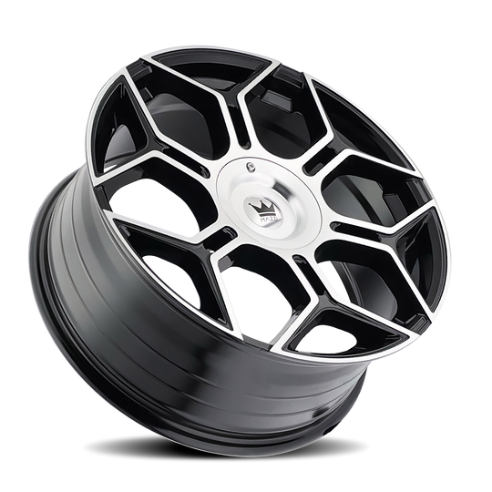 379-2818BM - Mazzi Libra 20X8.5 5X115 / 5X120 ET 18mm Gloss Black Machined - Mazzi Wheels Canada