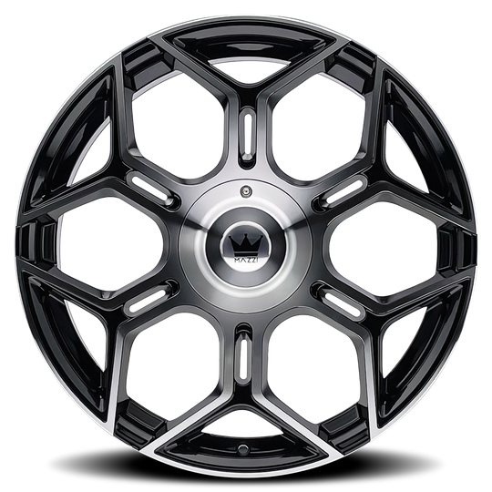 379-2811BM - Mazzi Libra 20X8.5 5X110 / 5X115 ET 35mm Gloss Black Machined - Mazzi Wheels Canada