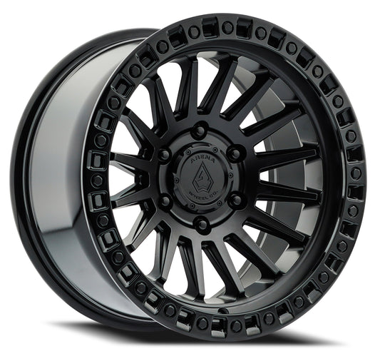 A101179075P00004 - Arena Mesa 17X9 5X127 0mm Satin Black Center Glossy Black Lip - Arena Wheels Canada