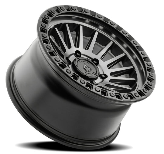A101179084P00005 - Arena Mesa 17X9 6X139.7 0mm Satin Gun Metal Center Satin Black Lip - Arena Wheels Canada