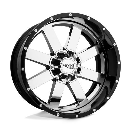 MO200-22103518NCB - Moto Metal MO200 22X10 5X139.7 / 5X127 -18mm Chrome Center Gloss Black Milled Lip - Moto Metal Wheels Canada