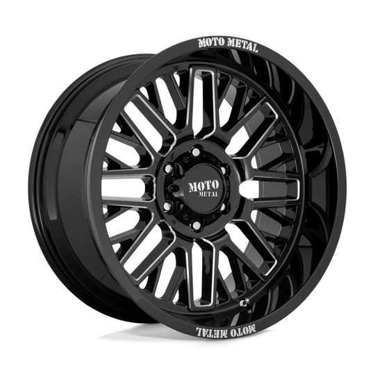 MO80229080300 - Moto Metal MO802 20X9 8X165.1  0mm Gloss Black Milled - Moto Metal Wheels Canada