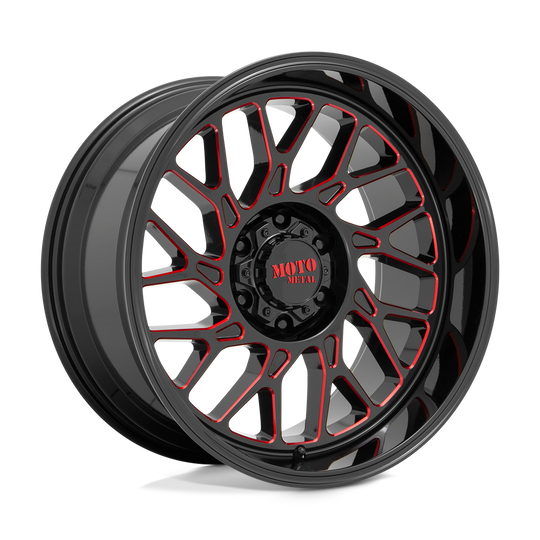MO80521068918N - Moto Metal MO805 20X10 6X139.7 -18 mm Gloss Black Milled With Red Tint - Moto Metal Wheels Canada