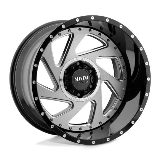 MO98921287344N - Moto Metal MO989 Change 20X12 8X170 -44 mm Gloss Black Milled Brushed Inserts - Moto Metal Wheels Canada