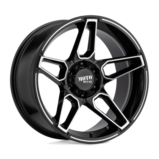 MO99421250344N - Moto Metal MO994 Fang 20X12 5X127 -44 mm Gloss Black Machined - Moto Metal Wheels Canada
