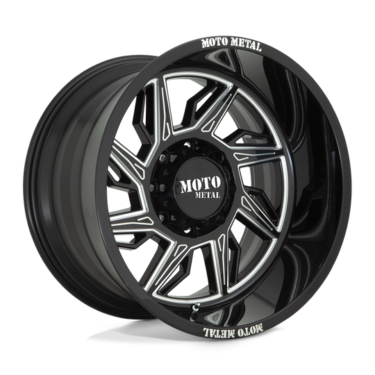 MO99721280344NL - Moto Metal MO997 Hurricane 20X12 8X165.1 -44 mm Gloss Black Milled - Left Directional - Moto Metal Wheels Canada