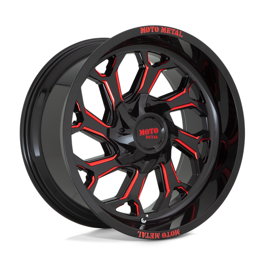 MO99921087918N - Moto Metal MO999 20X10 8X170 -18 mm Gloss Black Milled With Red Tint - Moto Metal Wheels Canada