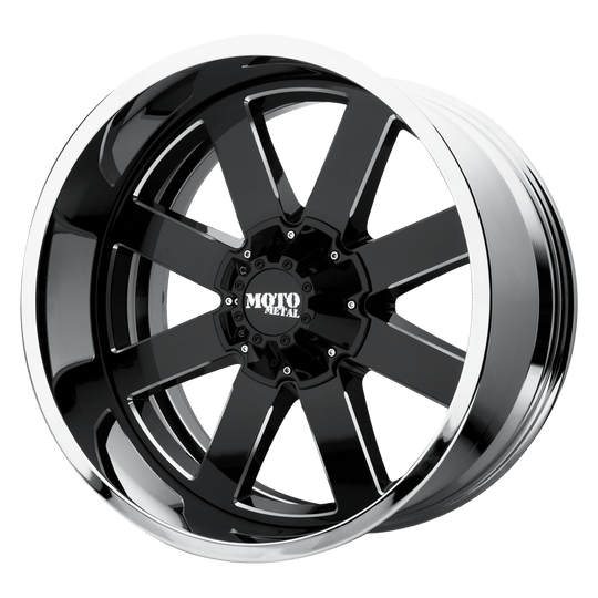 MO200-22106818NBC - Moto Metal MO200 22X10 6X139.7 -18 mm Gloss Black Milled Center Chrome Lip - Moto Metal Wheels Canada