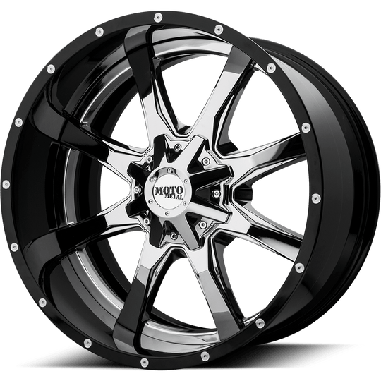 MO201-20105018NCB - Moto Metal MO201 20X10 5X127 -18 mm Chrome Center Gloss Black Milled Lip - Moto Metal Wheels Canada