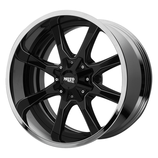 MO201-20128044NBC - Moto Metal MO201 20X12 8X165.1 -44 mm Gloss Black Milled Center Chrome Lip - Moto Metal Wheels Canada