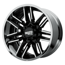 Charger l'image dans la galerie, MO202-22128544NBC - Moto Metal MO202 22X12 5X139.7 -44 mm Gloss Black Machined Center Chrome Lip - Moto Metal Wheels Canada