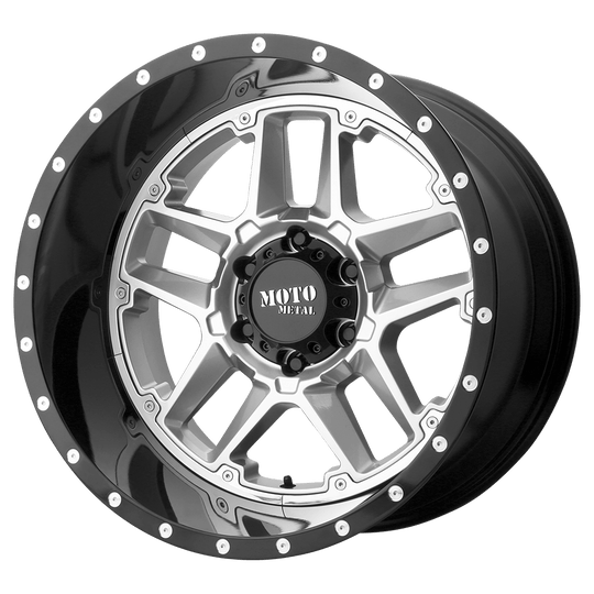 MO98729063400 - Moto Metal MO987 Sentry 20X9 6X135  0mm Gloss Silver Center Gloss Black Lip - Moto Metal Wheels Canada