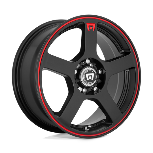 MR11688031745 - Motegi MR116 FS5 18X8 5X100 5X114.3 45mm Matte Black Red Racing Stripe - Motegi Wheels Canada