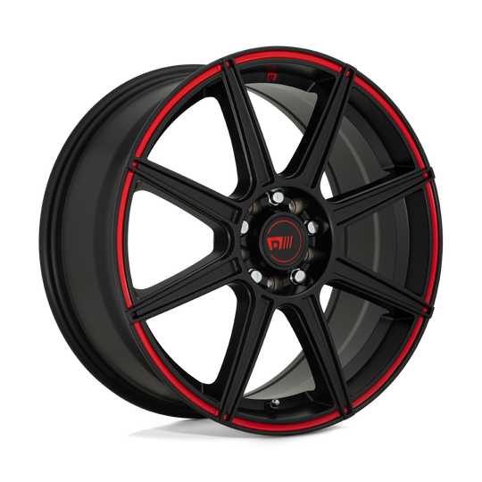 MR14267046940 - Motegi MR142 CS8 16X7 5X112 5X114.3 40mm Satin Black With Red Stripe - Motegi Wheels Canada