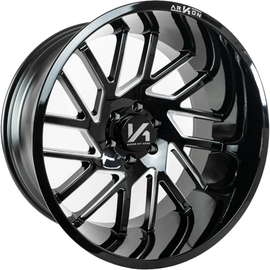 K15124208345 - Arkon Mandela 24X12 6X139.7 -51mm Gloss Black with Milled Edges - Arkon Wheels Canada