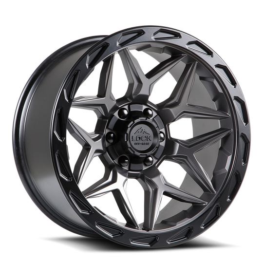 MATRIX-221088MGMBR - Lock Matrix 22X10 8X180 -18mm Matte Grey With Matte Black Ring - Lock Wheels Canada