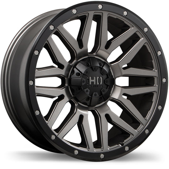 F240-2090-70MB+15C250 - Fast HD Menace 20X9 8X170 15mm Satin Gunmetal with Black Trim - Fast HD Wheels Canada