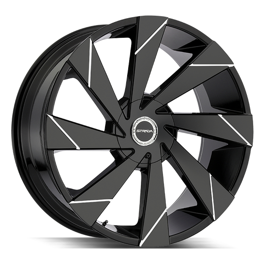 S62200035GBL - Strada S62 Moto 22X9 BLANK 35mm Gloss Black Milled Line - Strada Wheels Canada