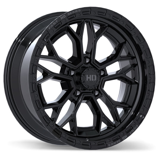 F276-2290-36BH+30C871 - Fast HD Muramasa 22X9 6X135 30mm Gloss Black with Grey Milling - Fast HD Wheels Canada