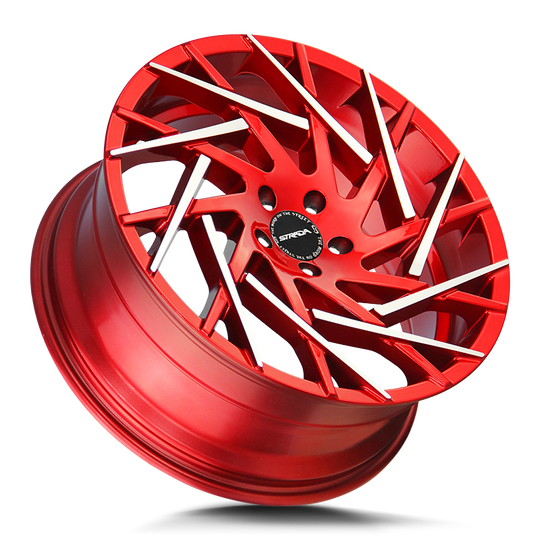 S64051435RMT - Strada S64 Nido 20X8.5 5x114.3 35mm Candy Red Machined Tips - Strada Wheels Canada