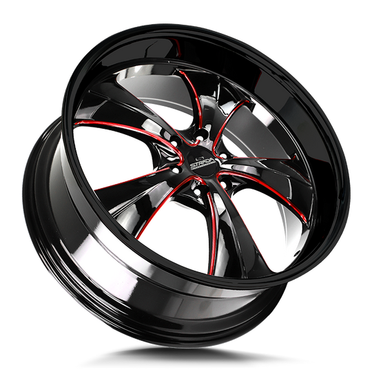 C02400015GBMLR - Strada Street Classics C02 Old Skool 24X10 BLANK 15mm Gloss Black Candy Red Milled - Strada Street Classics Wheels Canada