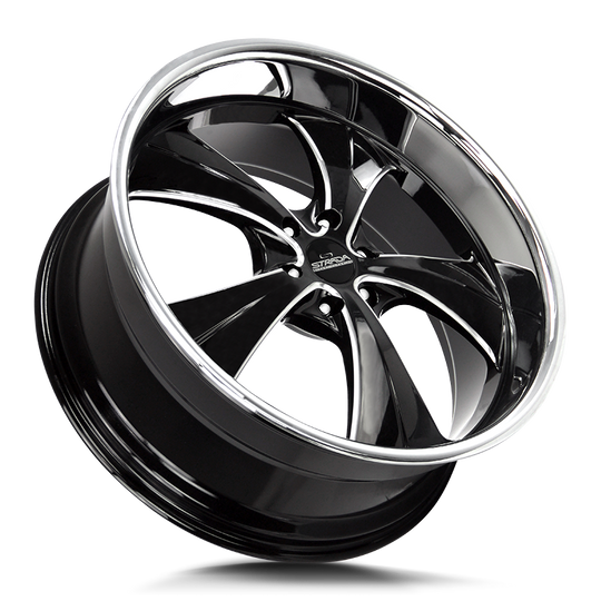 C02451515GBMLSS - Strada Street Classics C02 Old Skool 24X10 5X115 15mm Gloss Black Milled Ss Lip - Strada Street Classics Wheels Canada