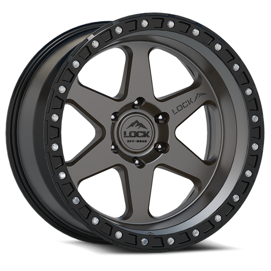OLYMPUS-8969MGMBR1 - Lock Offroad Olympus 18X9 6X139.7 ET 1mm Matte Grey With Black Ring - Lock Offroad Wheels Canada