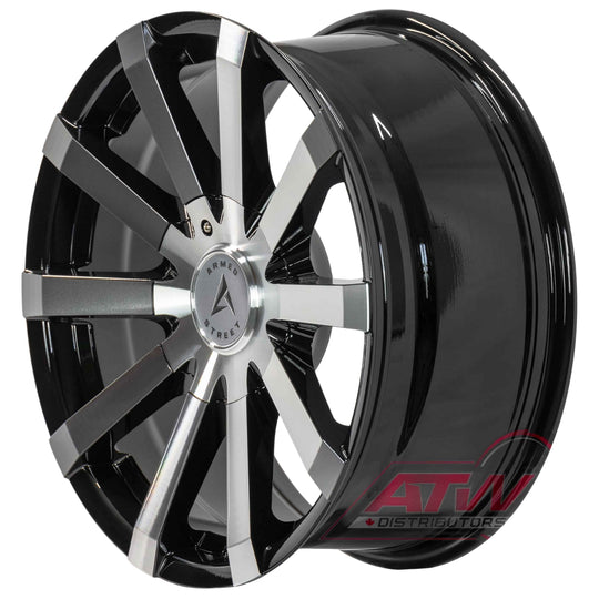 B142-1880-10-109 - Armed Street Outlaw 18X8 Blank ET 35mm Gloss Black Machined - Armed Street Wheels Canada