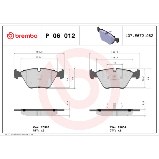 P06012 Brembo Premium Low-Met OE Equivalent Pad Brembo Brake Canada