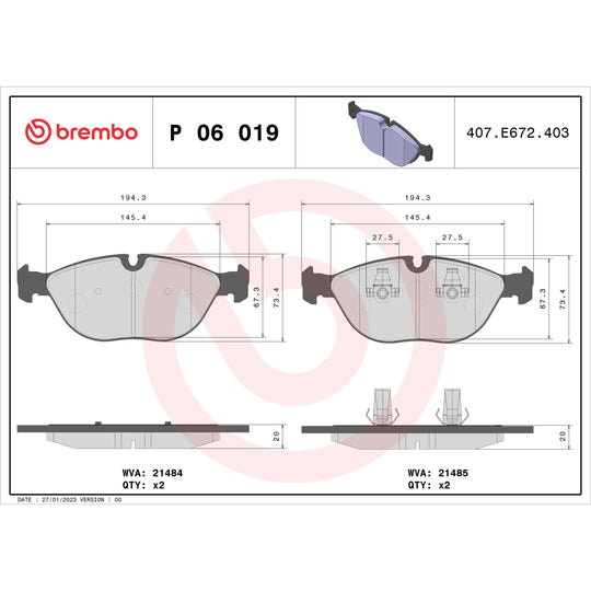 P06019 Brembo Premium Low-Met OE Equivalent Pad Brembo Brake Canada